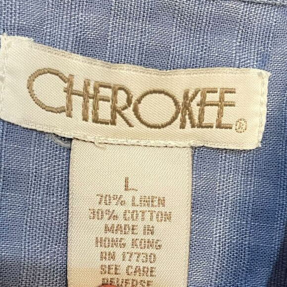 Cherokee Button Up Shirt Women's Large Blue Linen Blend Pocket Minimalist Work - Picture 8 of 11
